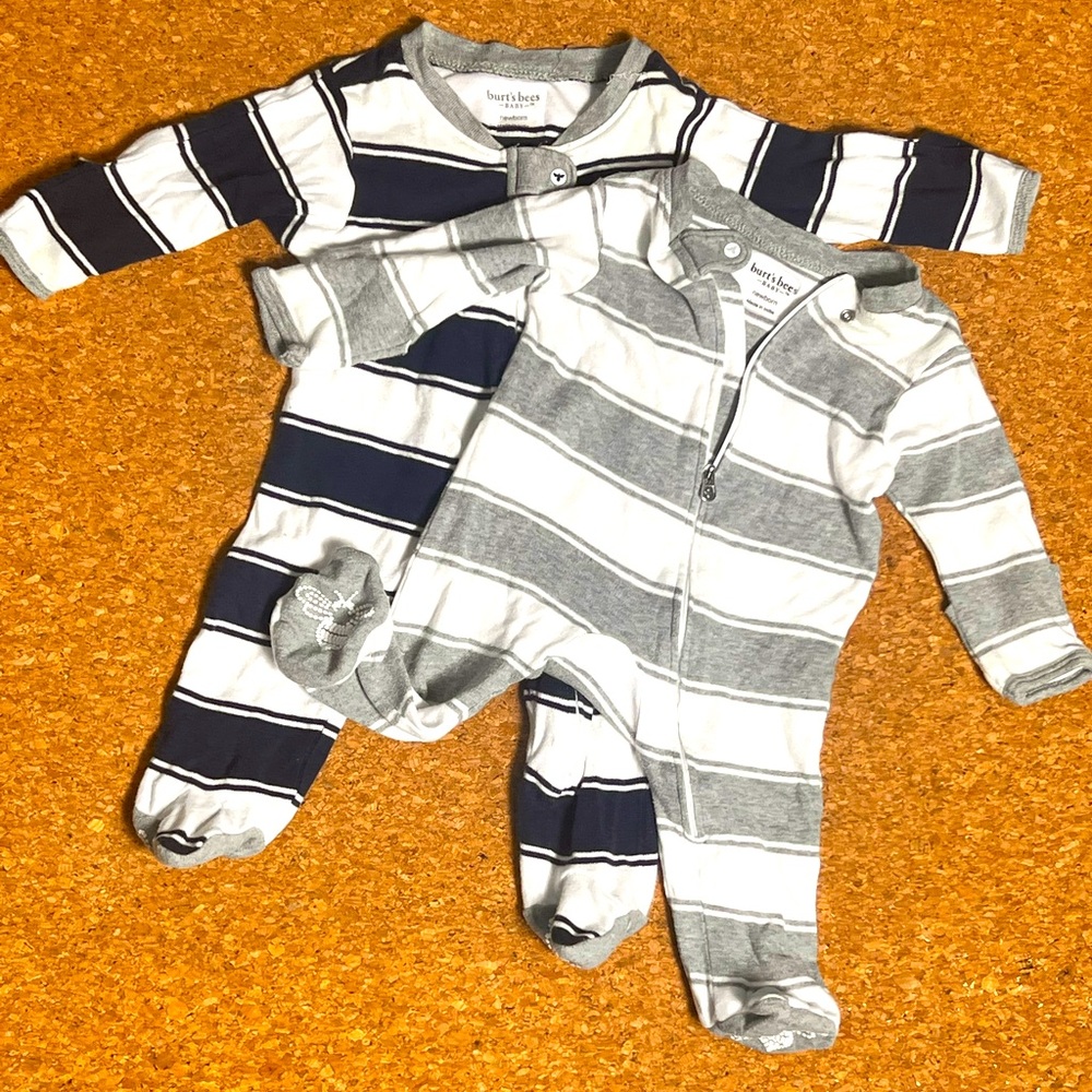 TWO Burt's Bees Baby Pjs, 100% Organic Cotton One-piece Zip Front Romper